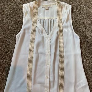 Michael Kors Gold Studded Tie Neck Blouse, SZ XS